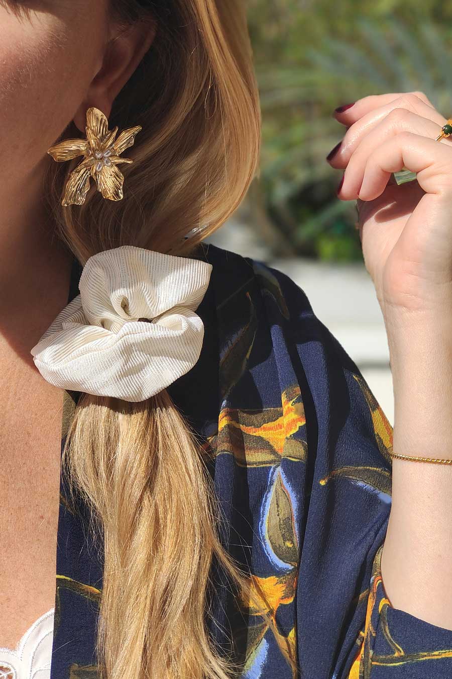 Chouchou Rayé Blanc Or