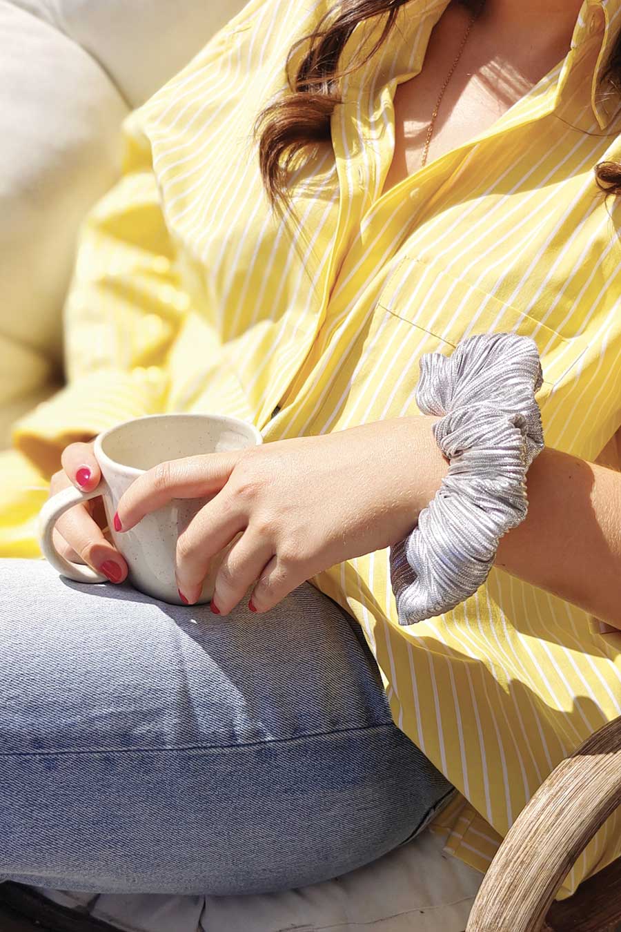 Chouchou Plissé Argent clair