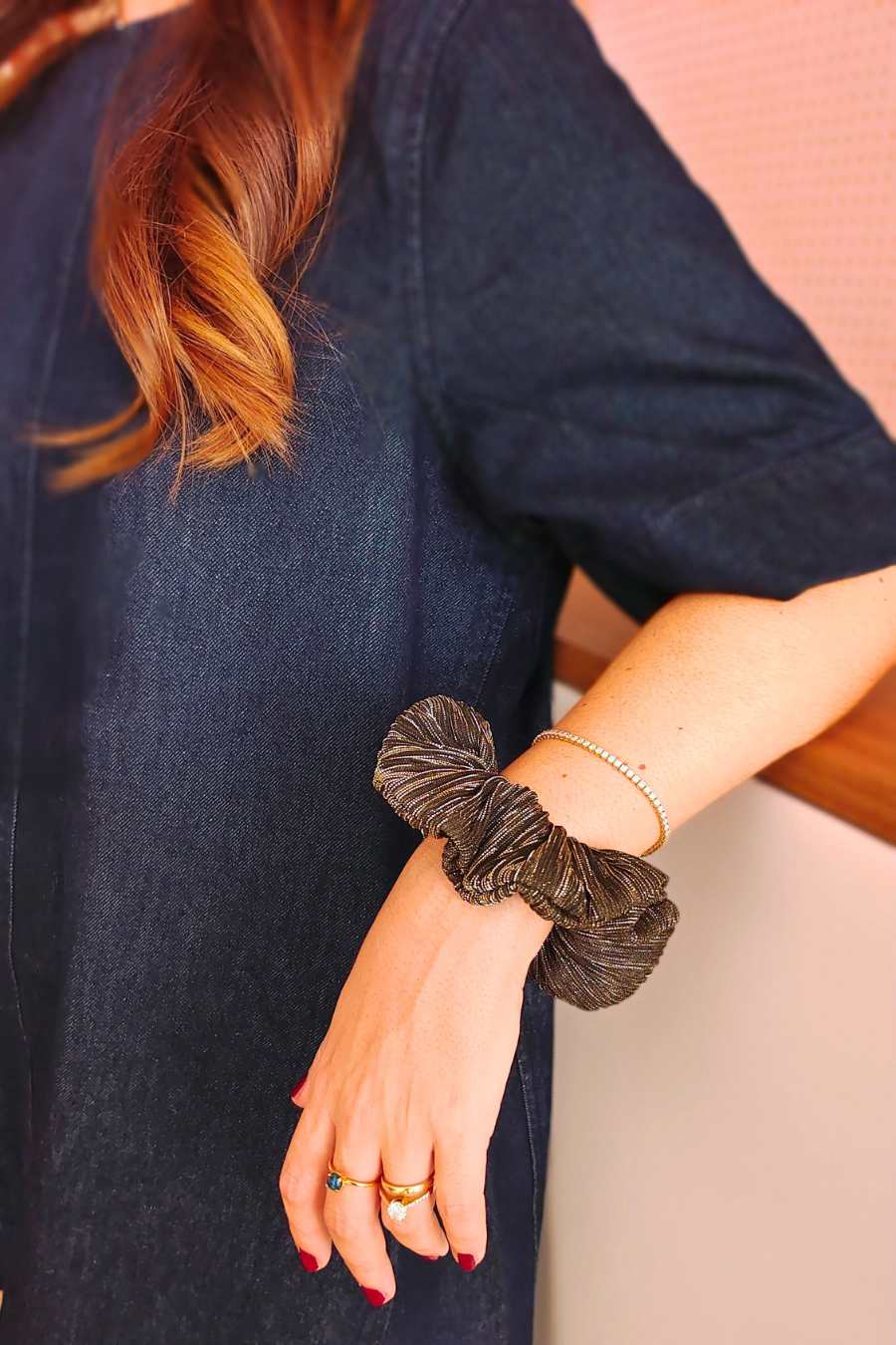 Chouchou Plissé Noir Bronze