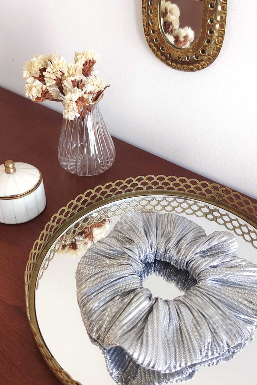 Chouchou Plissé Argent clair