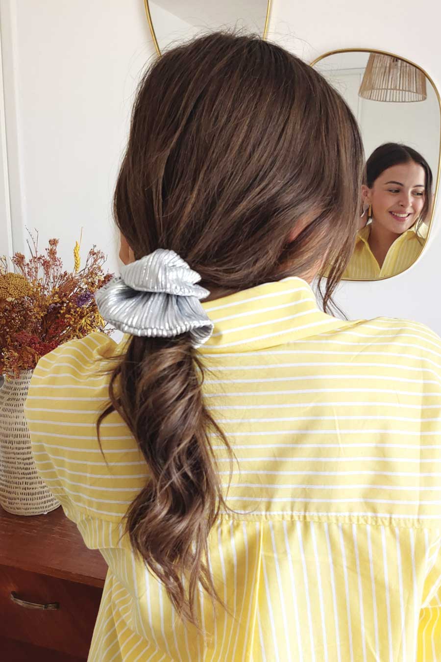 Chouchou Plissé Argent clair