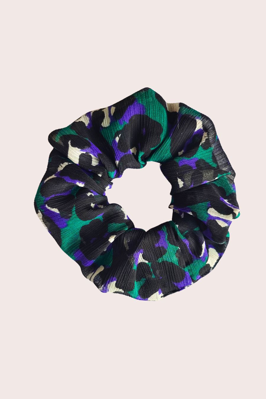 Chouchou Billie seul, motif léopard vert et violet
